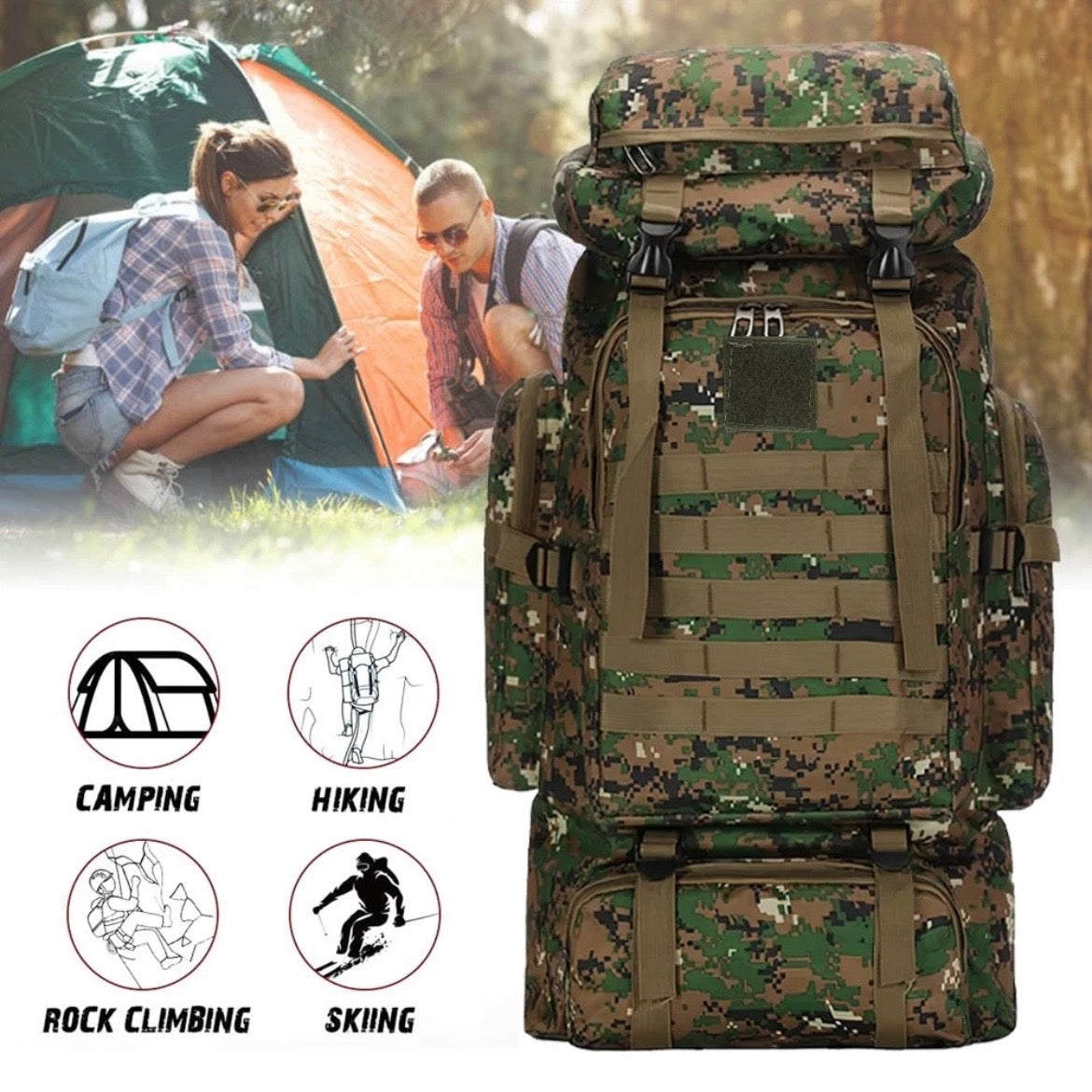Tarnung Kampfrucksack 75L Rucksack Outdoor Armeerucksack Wander Trekking