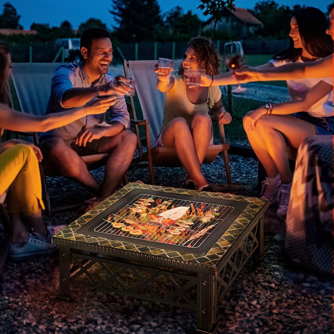 3in1 Feuerschale Feuerkorb Funkenschutz Grillrost Garten BBQ