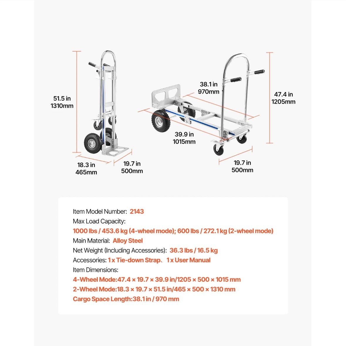 2in1 Sackkarre 454kg Transportkarre Plattformwagen Handwagen Karre