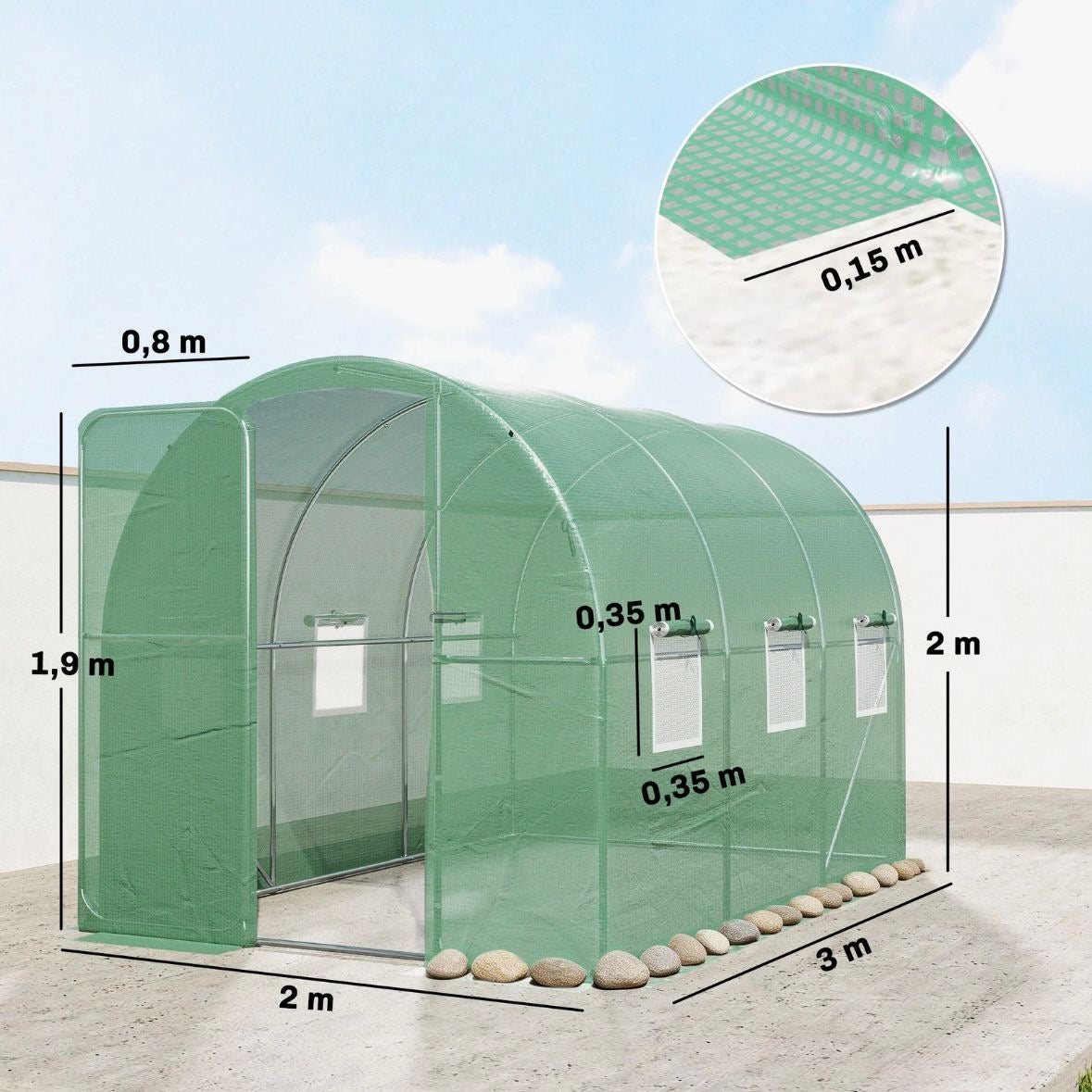 Gewächshaus 3x2x2m Foliengewächshaus Gartenhaus Pflanzenhaus Pflanzen