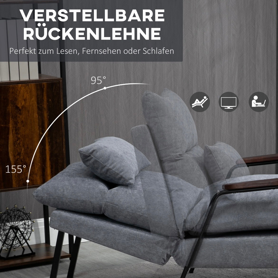 Relaxsessel Hocker Sessel Verstellbar Rückenlehne Wohnzimmer