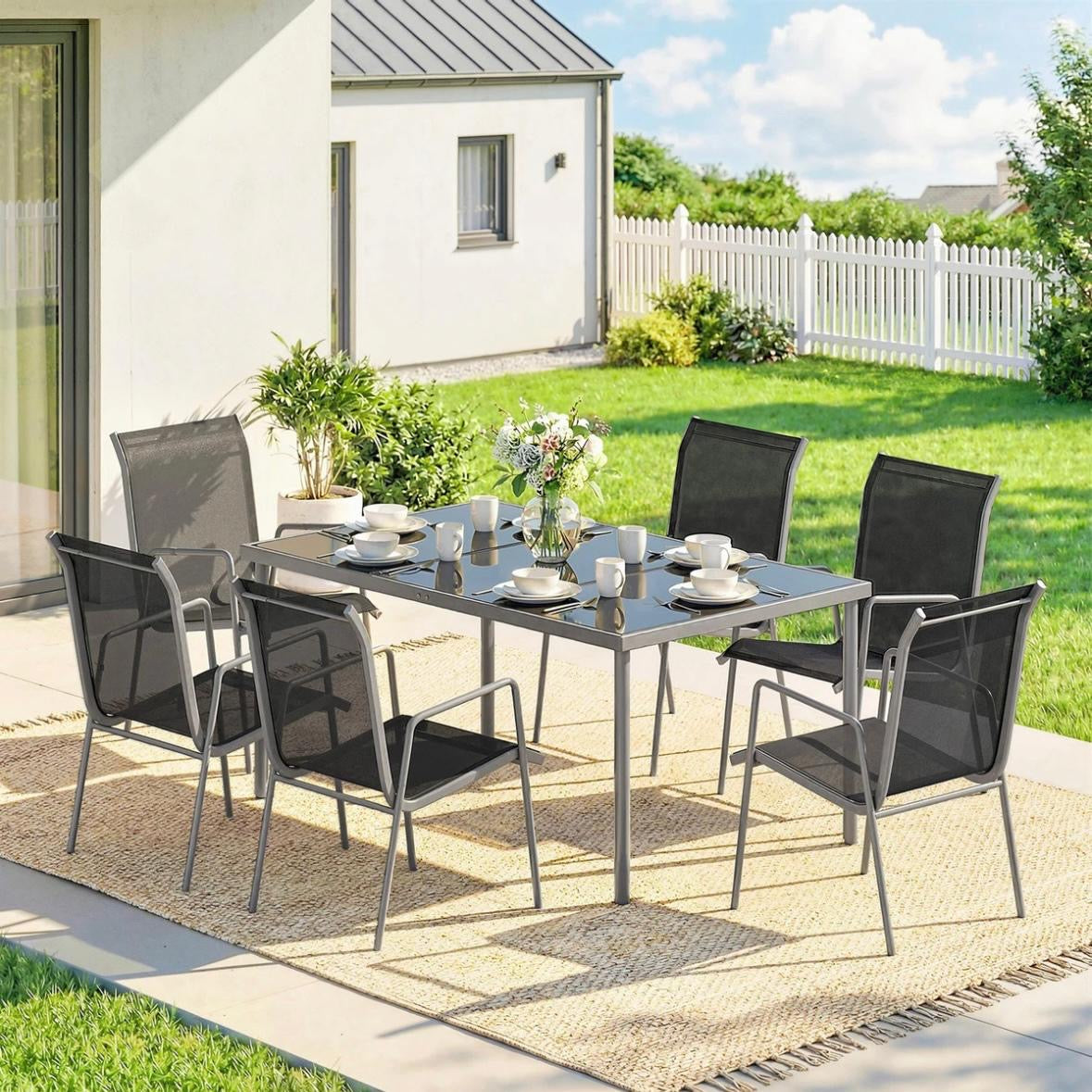 Gartenmöbel Set Sitzgruppe 150x90cm Tisch 6 Stühlen
