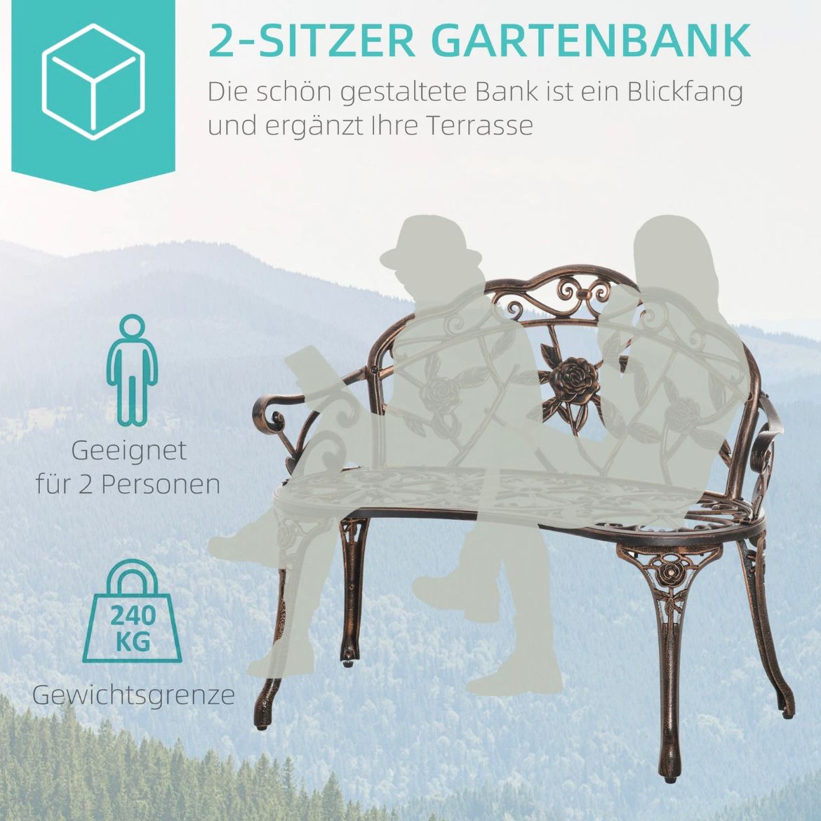 Antik Stil Gartenbank 2-Sitzer Sitzbank Blumenmuster Gartendeko