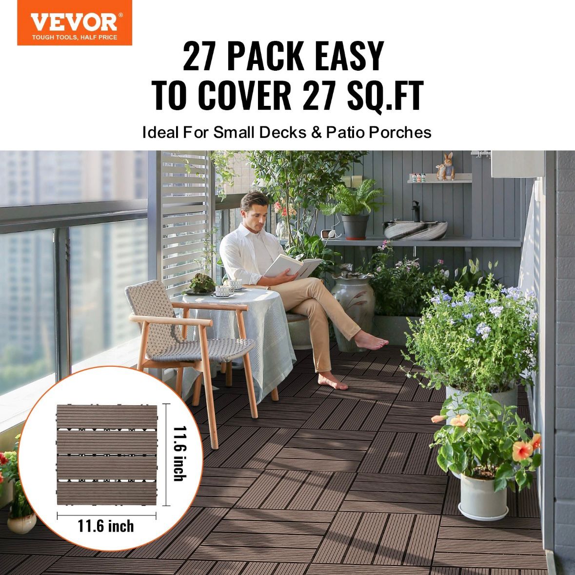 27x Klickfliesen für Terrasse Balkon 295x295mm Fliesen Boden