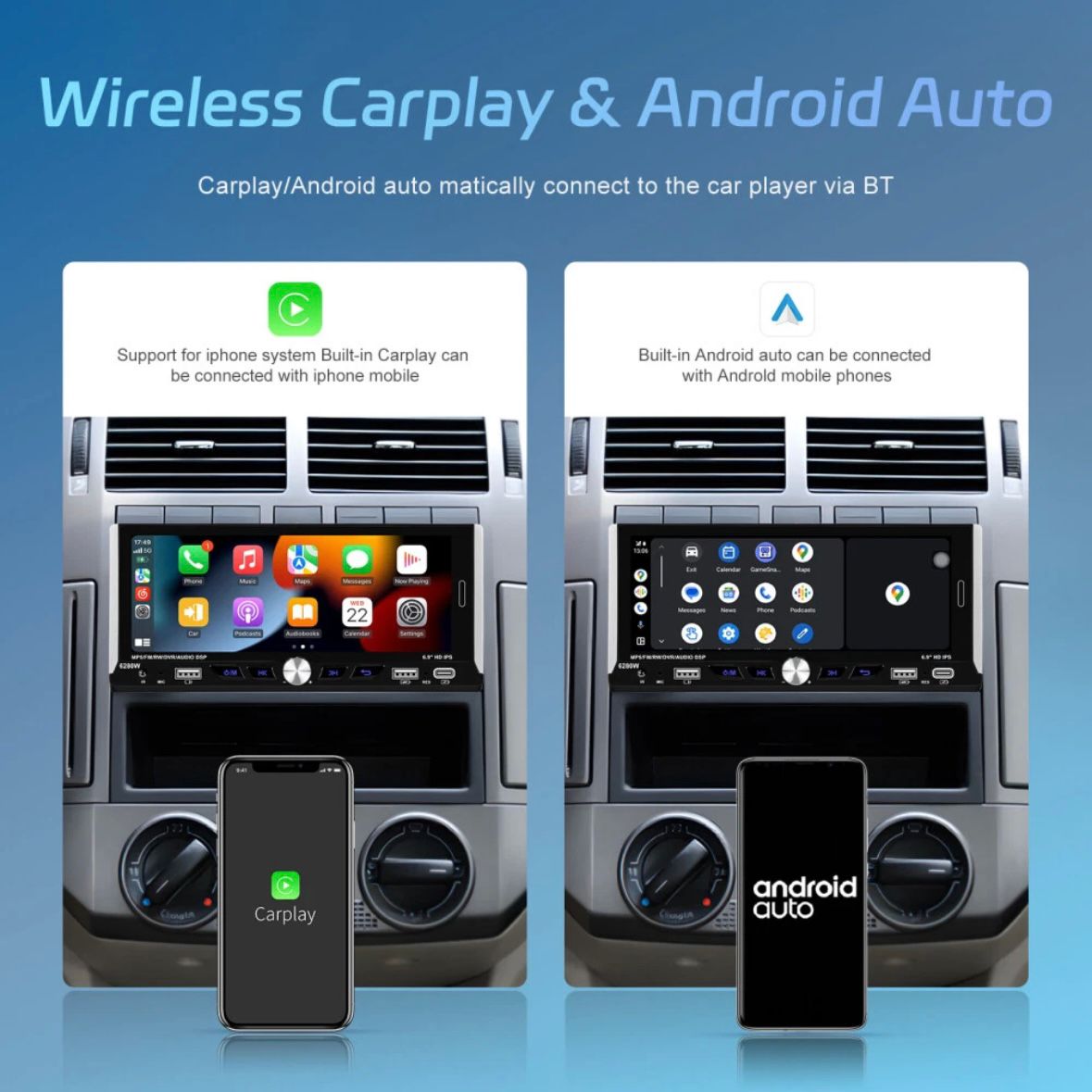 Single 1DIN 6.9" Autoradio Apple CarPlay Android Bluetooth USB