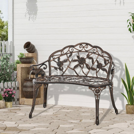 Antik Stil Gartenbank 2-Sitzer Sitzbank Blumenmuster Gartendeko