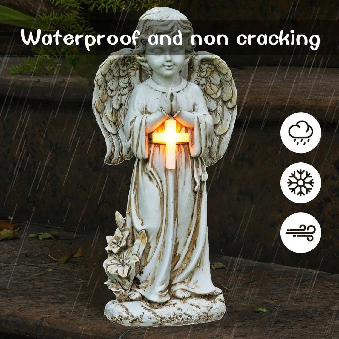 Solar Engel Gartenstatue Gartenfigur LED Schutzengel Gartendeko