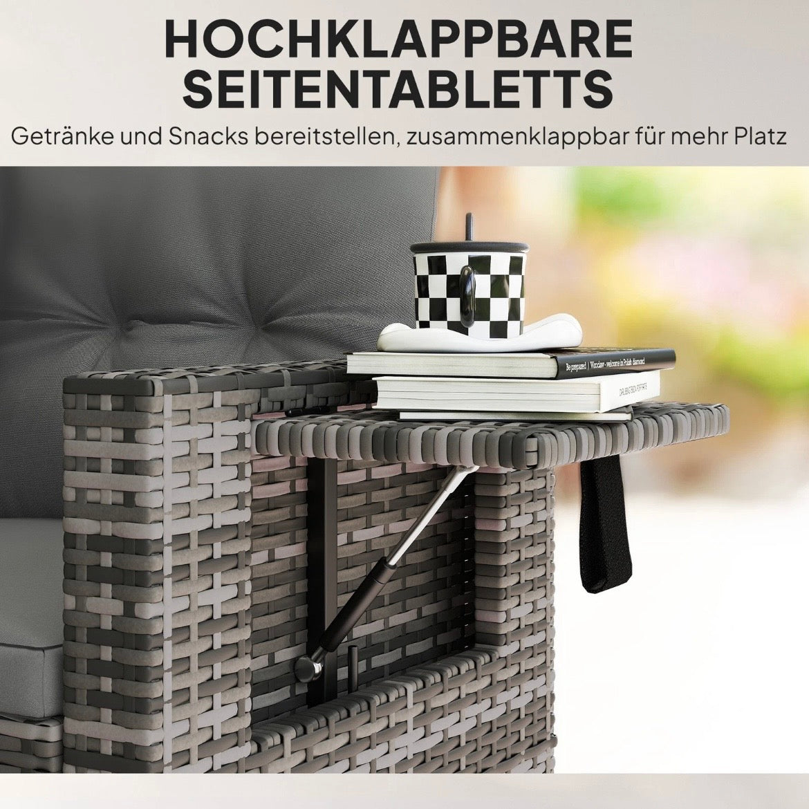 2-Sitzer Rattansofa Klappbar Seitentabletts Loungesofa Sitzgruppe
