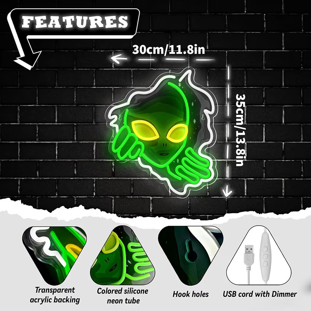 LED Neon Schild Alien Weltall Neonlicht USB Zimmer