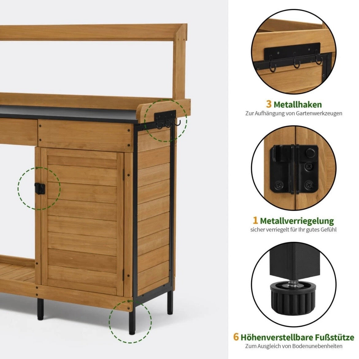 Pflanztisch Schublade Gärtnertisch Gartenschrank Tisch Schrank