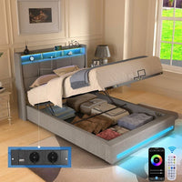Polsterbett 90x200cm Stauraumbett LED Beleuchtung USB Bettgestell Bettkasten