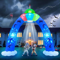Aufblasbarer Torbogen 305cm LED Beleuchtung Geister Hexenhut Katze