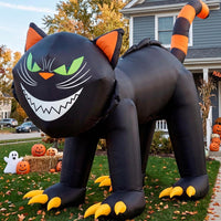 Aufblasbare LED Halloween Katze Beweglicher Kopf Deko 213cm
