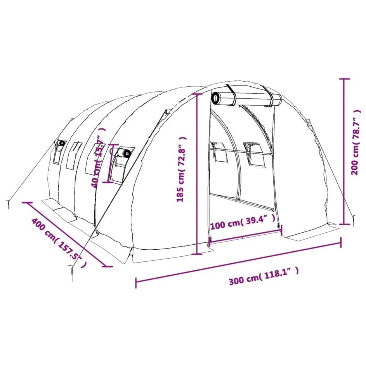 Gewächshaus 12m² Foliengewächshaus Treibhaus Garten 4x3x2m