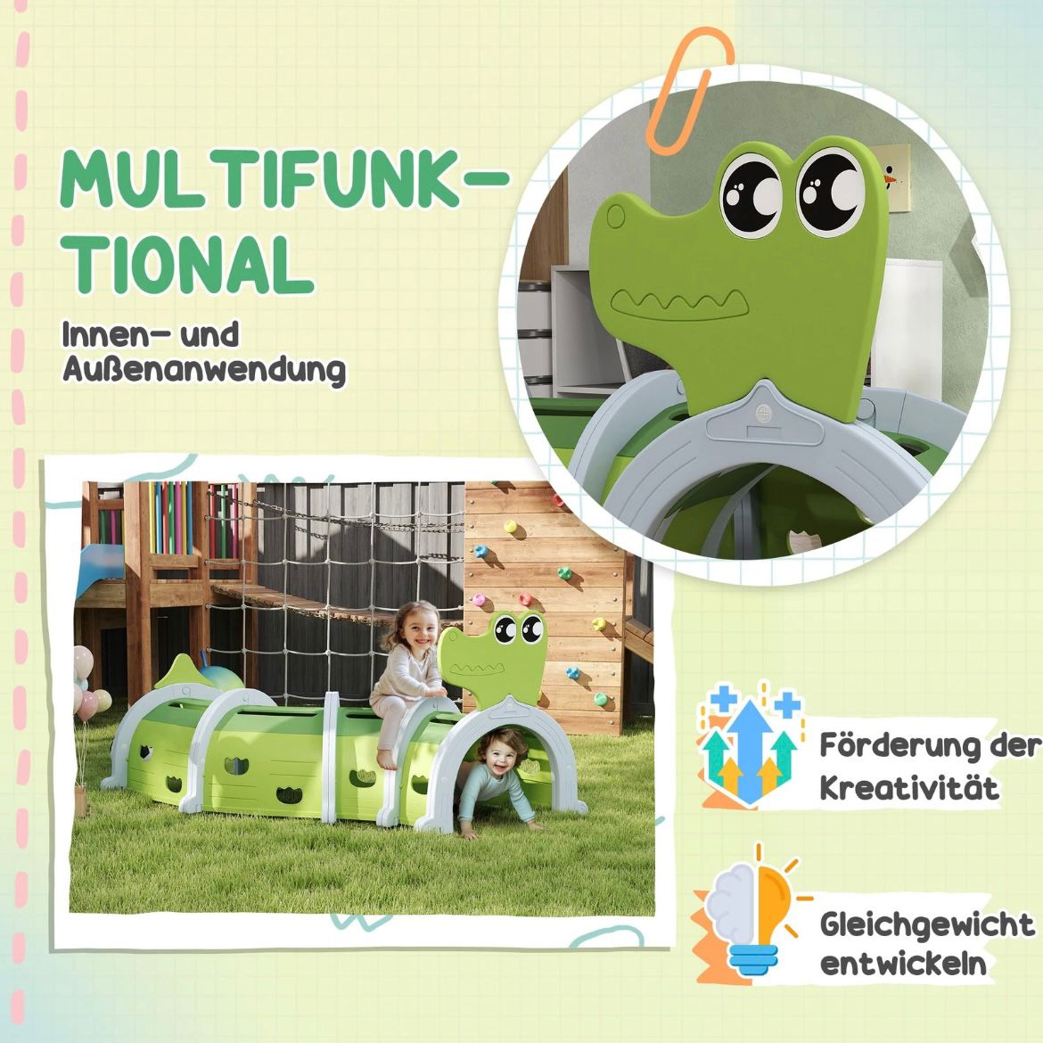 Krabbeltunnel Kinderspielzeug Spieltunnel 194cm Krokodiltunnel