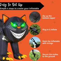 Aufblasbare LED Halloween Katze Beweglicher Kopf Deko 213cm