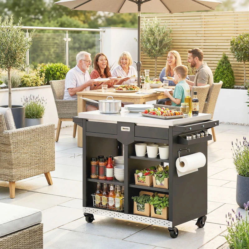 Grillwagen Grilltisch Arbeitsfläche Schrank Grill Outdoor
