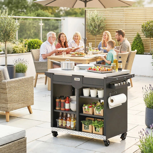 Grillwagen Grilltisch Arbeitsfläche Schrank Grill Outdoor