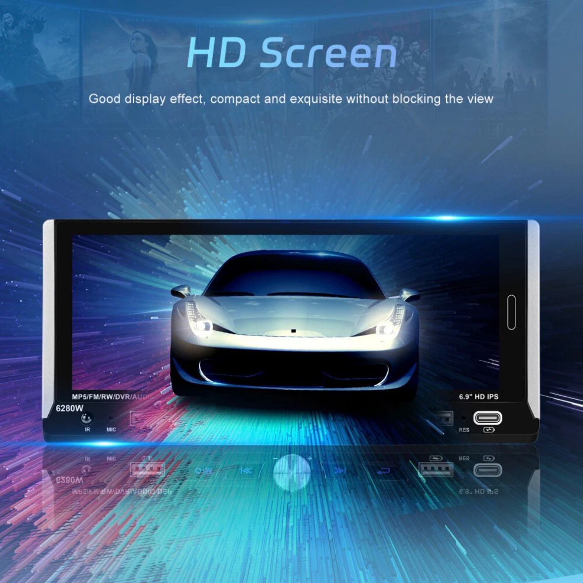 Single 1DIN 6.9" Autoradio Apple CarPlay Android Bluetooth USB