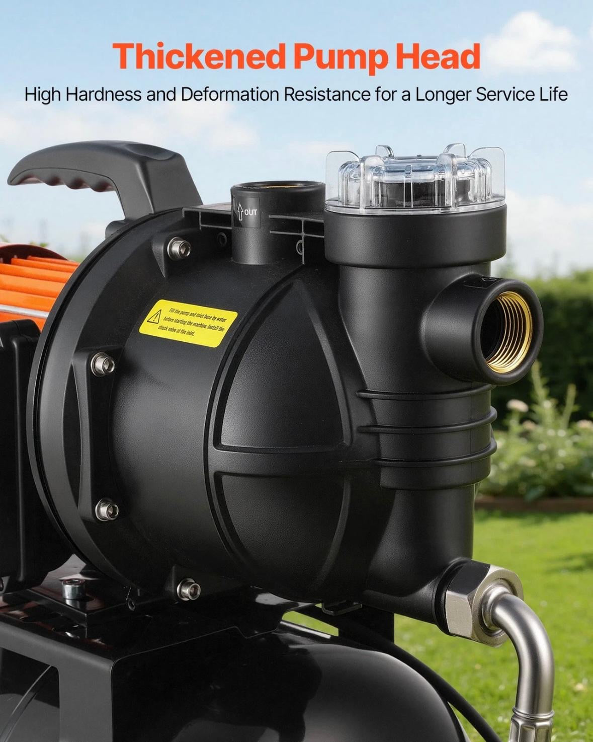 1100W Flachbrunnenpumpe mit Druckbehälter 5300 l/h Jetpumpe mit Filter