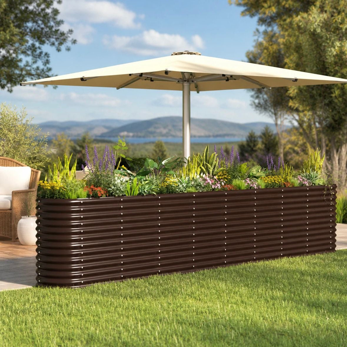 Garten Hochbeet Pflanzenbeet Stahl Garten Beet 332x68cm