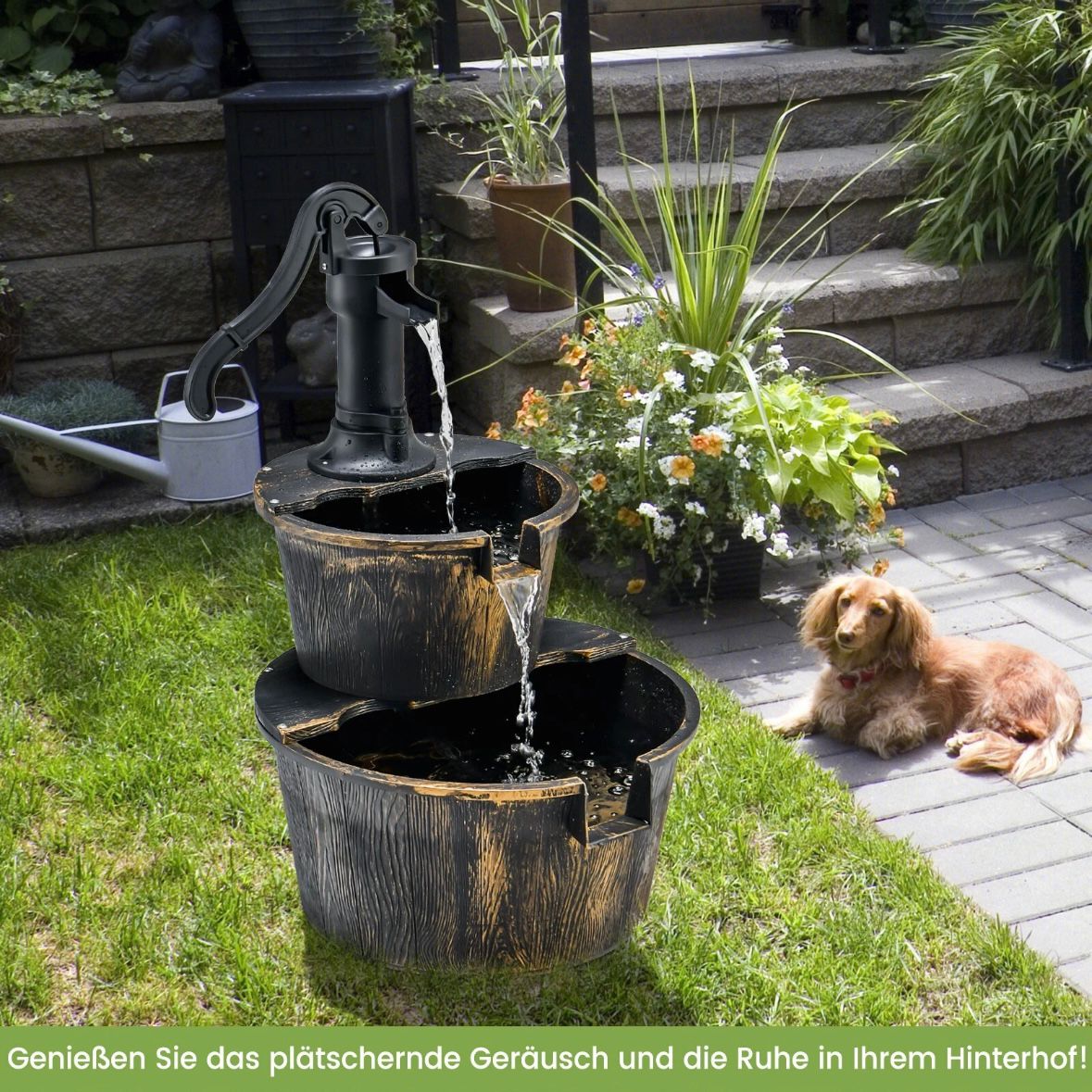 Dekobrunnen Gartenbrunnen Wasserpumpe Blumenkübel