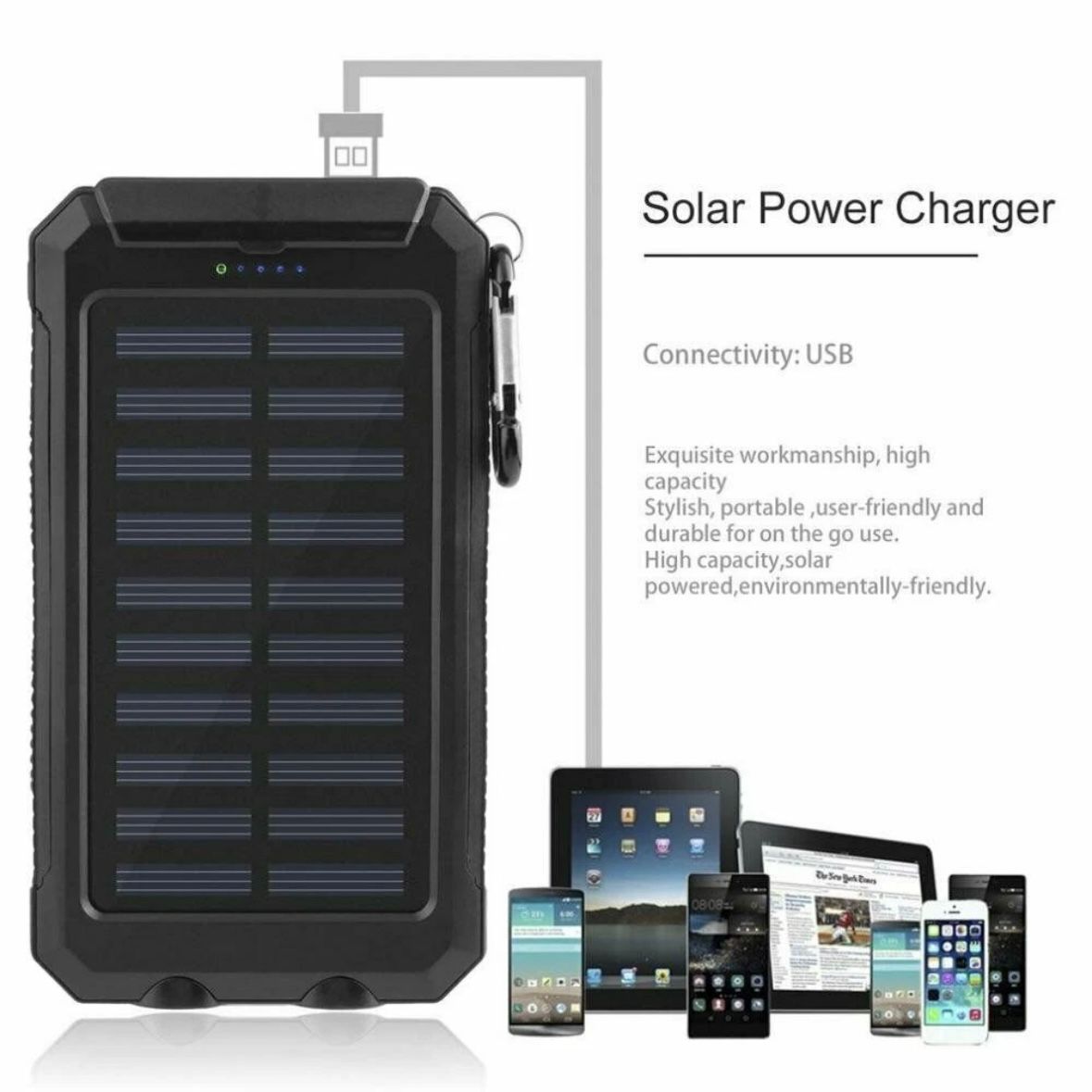 Solar Powerbank 30000mAh Ladegerät Batterie LED 2 USB