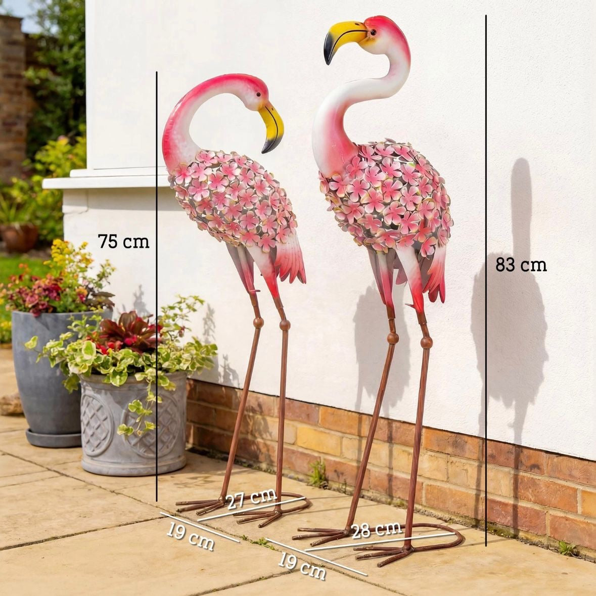 2x Flamingo Gartenstatuen Set Garten Metallvögel Dekoration