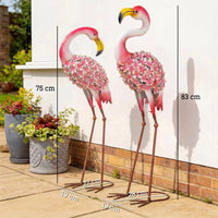 2x Flamingo Gartenstatuen Set Garten Metallvögel Dekoration