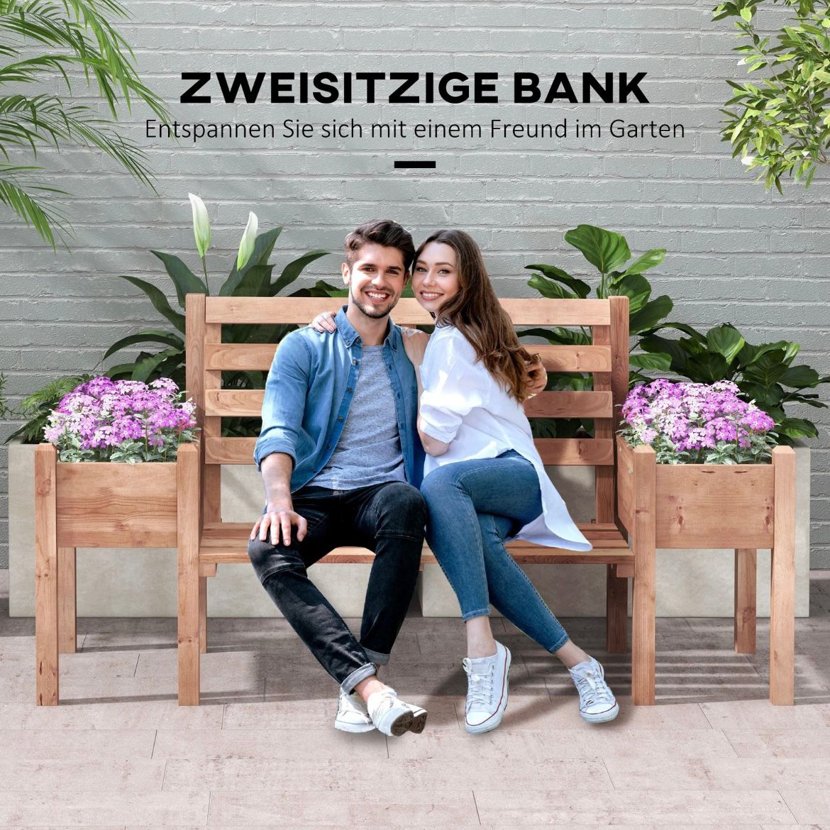 Gartenbank Sitzbank Holzbank Balkonbank Blumenkasten Gartendeko