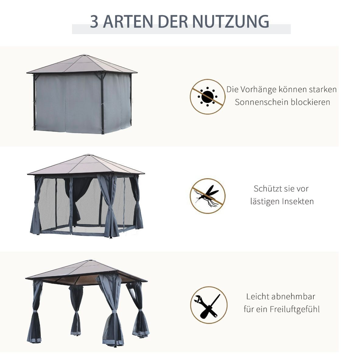 3x3m Pavillon Gartenpavillon Pergola Überdachung Partyzelt inkl. Seitenteile