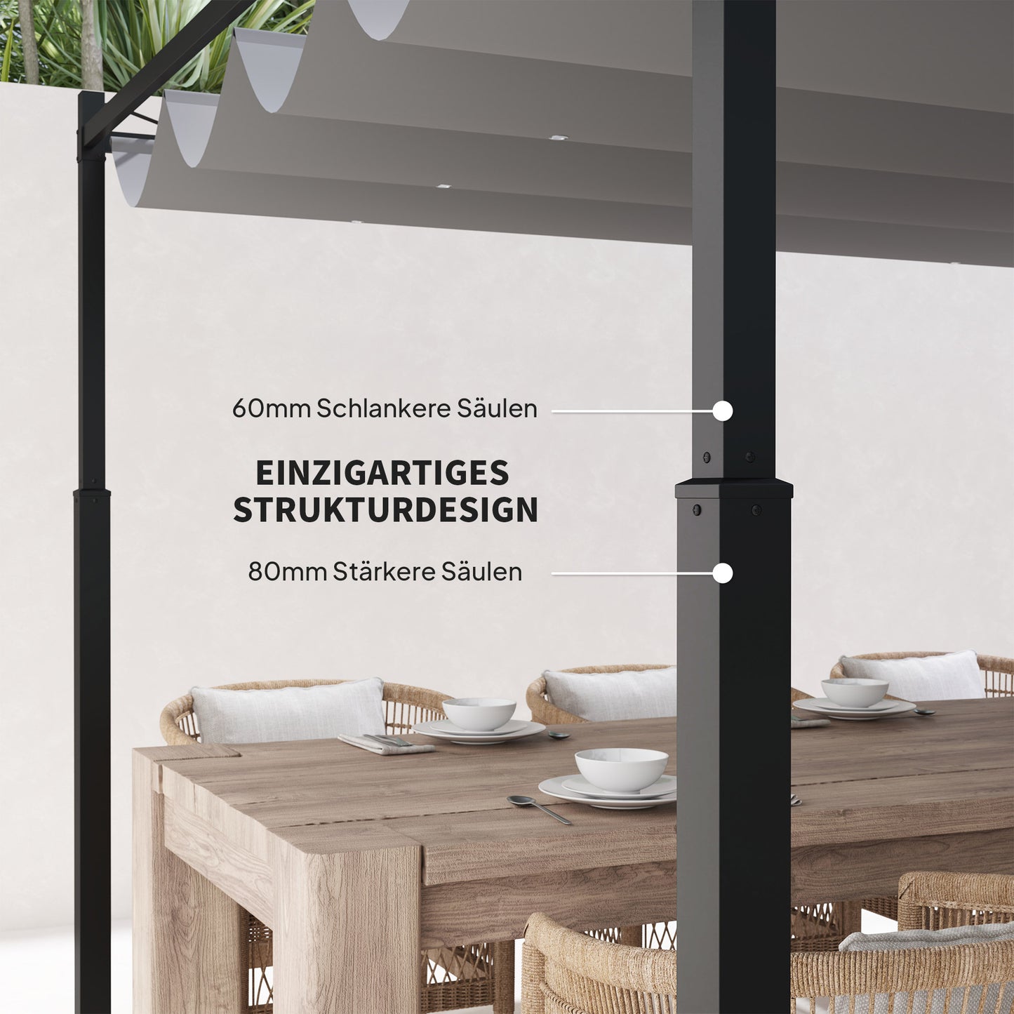 Pergola 3x3 m Freistehend Terrassenüberdachung Schiebedach UV-beständig