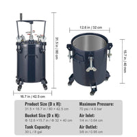 Druckbehälter 30L Farbbehälter Drucktopf Tank Sprühfarbe Lackierbehälter