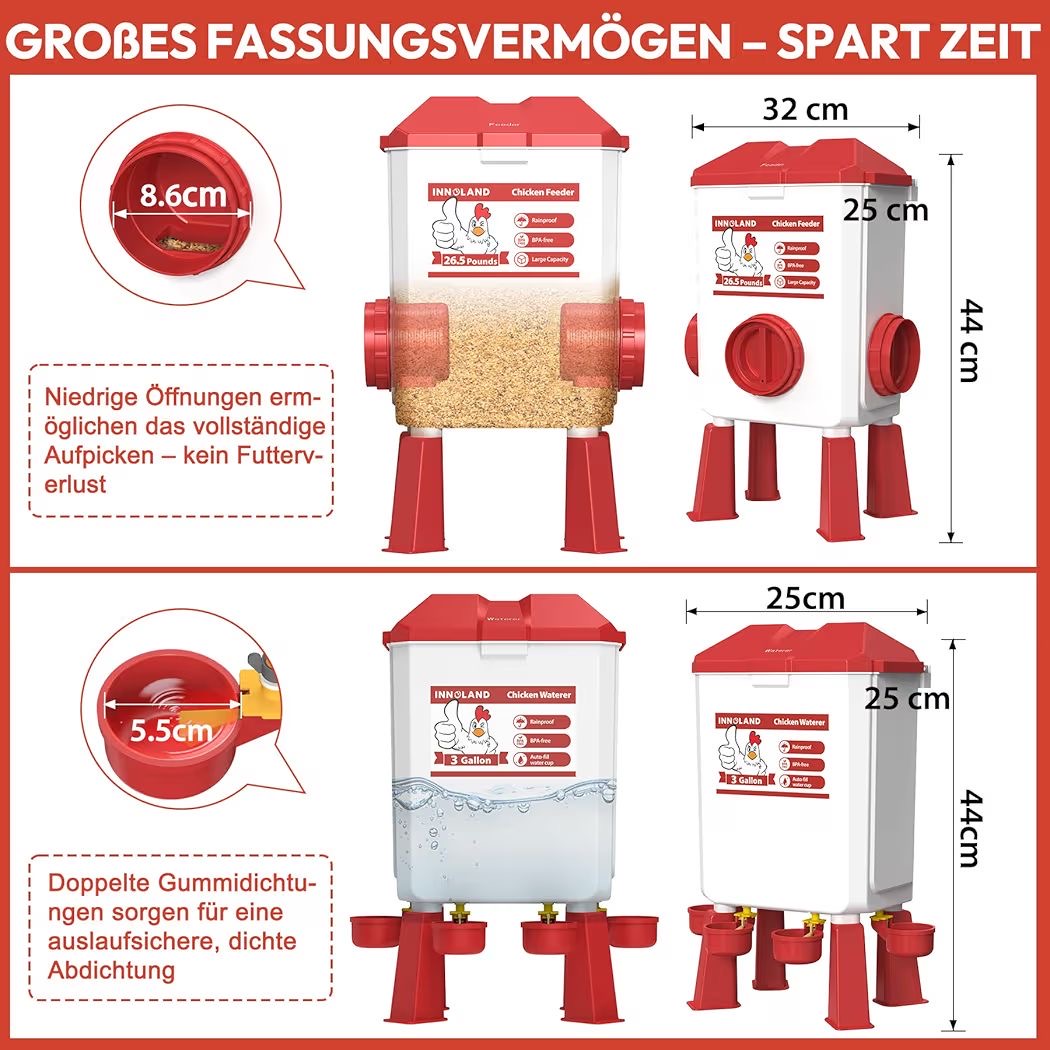 Hühner Futterautomat 12kg Hühnertränke 11L Hühnerstall Stall