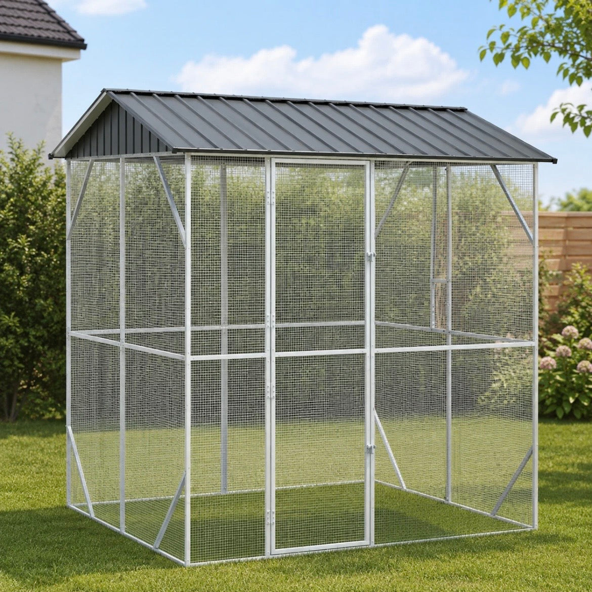 XXL Voliere Vogelkäfig Vogelvoliere Stahl Vogelhaus 215x247cm