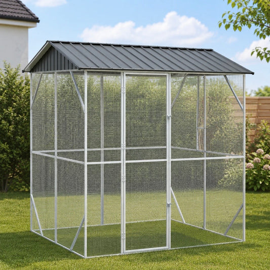 XXL Voliere Vogelkäfig Vogelvoliere Stahl Vogelhaus 215x247cm