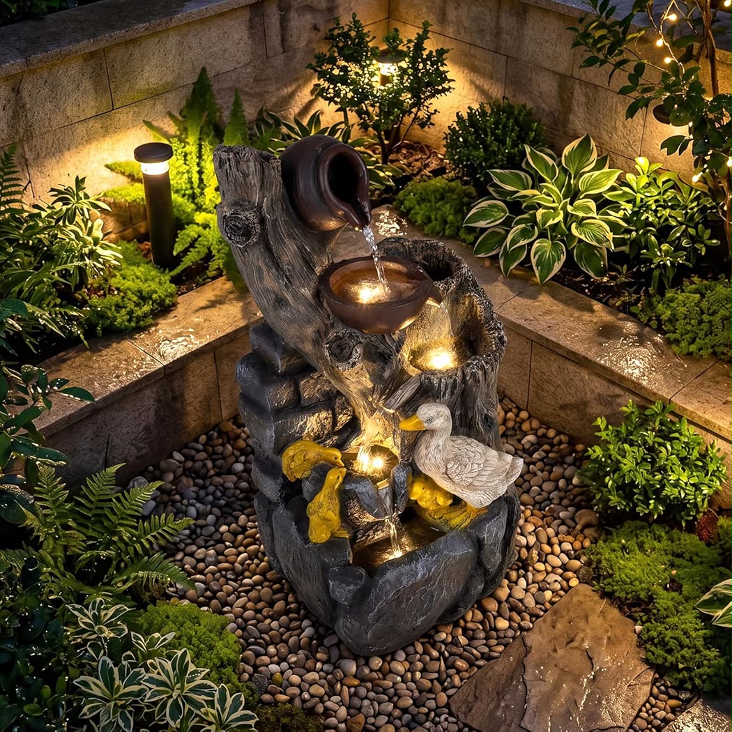 LED Springbrunnen Kaskadenbrunnen Gartenbrunnen Brunnen Beleuchtung