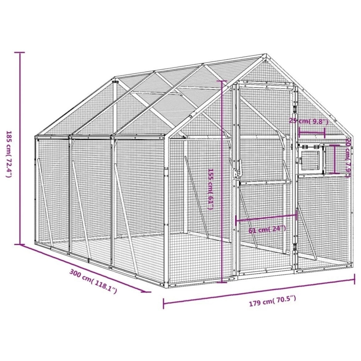 Alu Voliere Vogelkäfig Vogelvoliere Freilaufgehege Vogelhaus 179×300×185cm