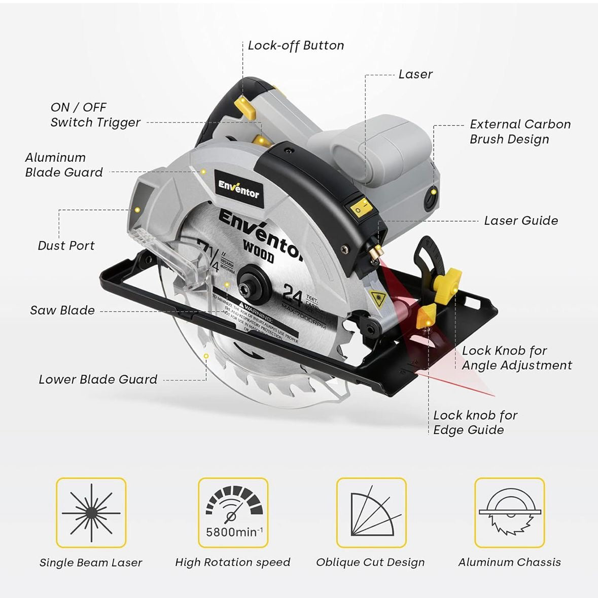 Handkreissäge 1200W Laserführung 185mm 2 Sägeblätter Kreissäge