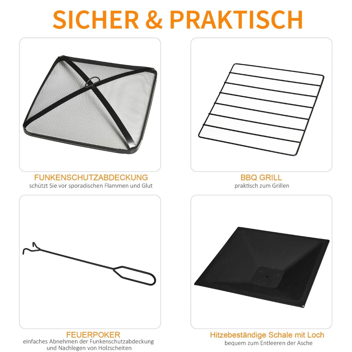 3in1 Feuerschale Feuerkorb Funkenschutz Grillrost Garten BBQ