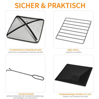 3in1 Feuerschale Feuerkorb Funkenschutz Grillrost Garten BBQ