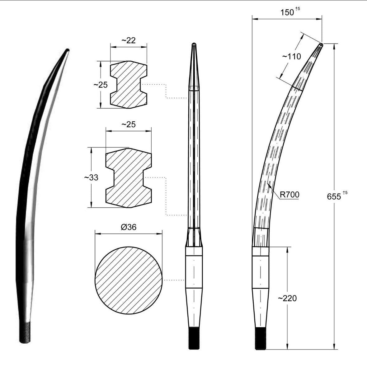 Frontladerzinken Ballenzinken Zinken für Frontlader gebogen 680mm
