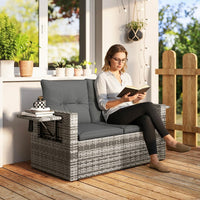 2-Sitzer Rattansofa Klappbar Seitentabletts Loungesofa Sitzgruppe