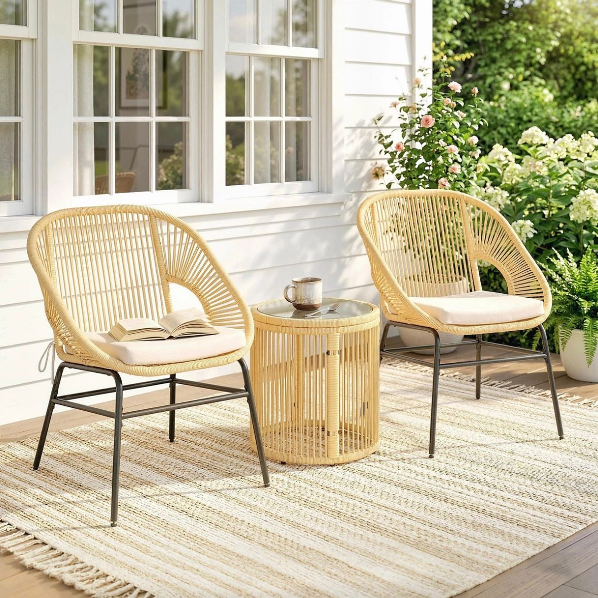 3tlg Rattan Bistroset Gartenmöbel Set 2 Gartenstühle Möbelset