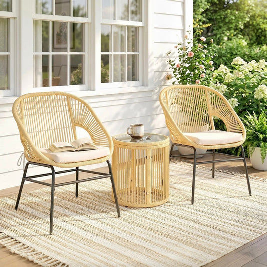 3tlg Rattan Bistroset Gartenmöbel Set 2 Gartenstühle Möbelset
