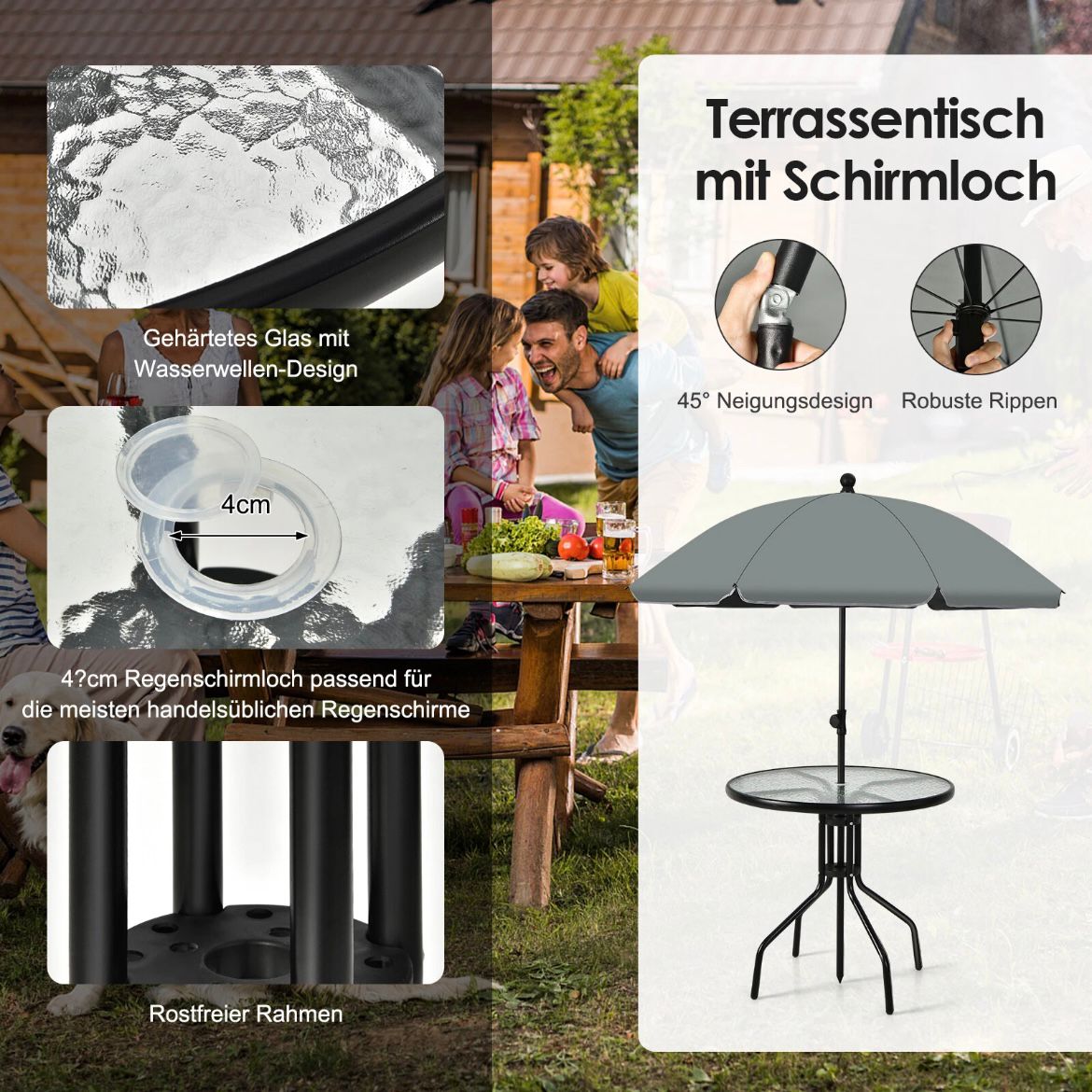 Gartenmöbelset Balkonmöbel Bistroset Schirm Gartentisch Gartenstühle