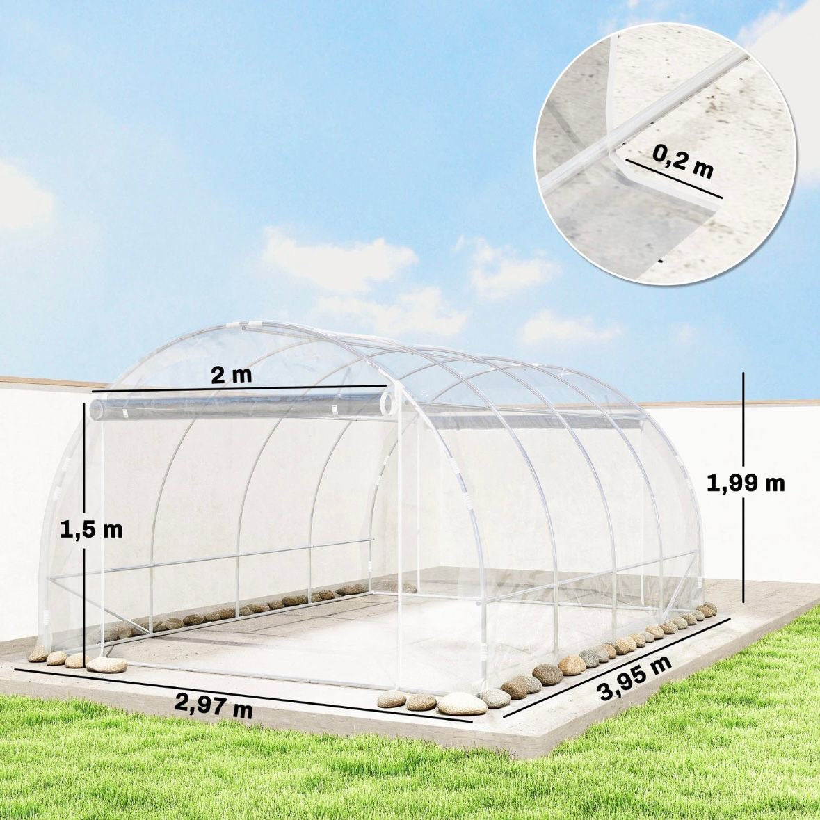 Gewächshaus ca. 4x3x2m Foliengewächshaus Reißverschlusstür Garten