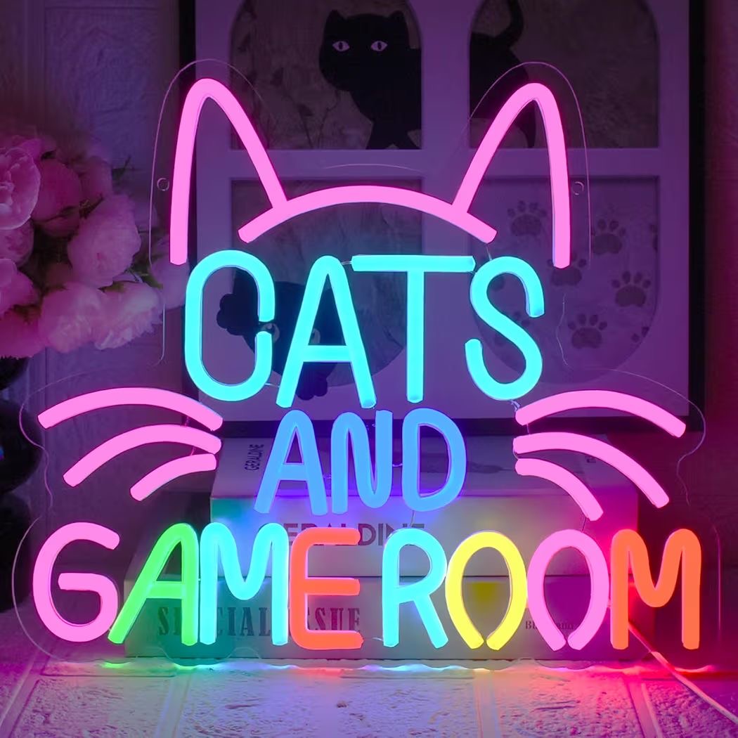 LED Neon Schild Cats and Gameroom Neonlicht USB Zimmer