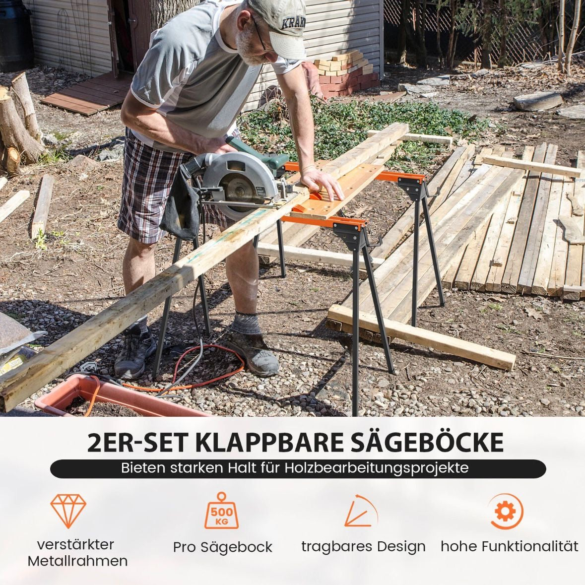 2x Sägebock Arbeitsbock Klappbar Gerüstbock 500kg belastbar Klappbock