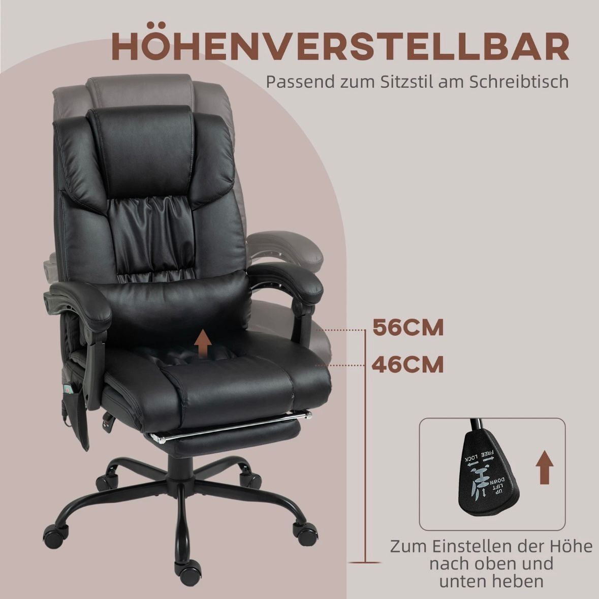 Vinsetto Bürostuhl Ergonomisch Massagefunktion Fußstütze Sessel